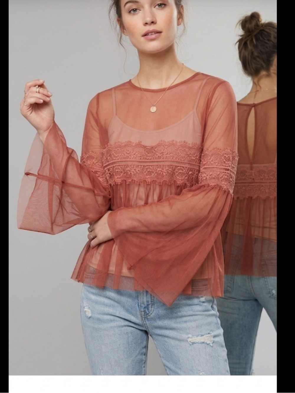 Ups and Downs Rose Mesh Top Vintage-Inspired festival Lightweight Large